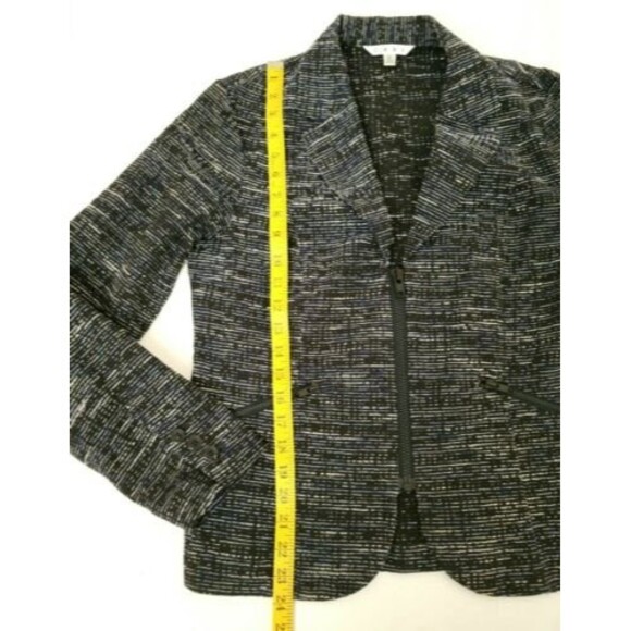 Cabi Blazer Jacket SZ 10 "Mingle" in Black Blue White Tweed Zip Pockets - Picture 5 of 9
